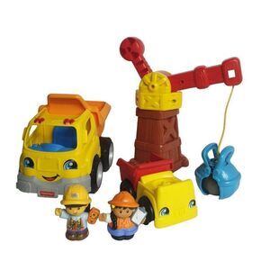 Fisher-Price Little People Dump Trucks Figures Crane with Boulder Toy Bundle